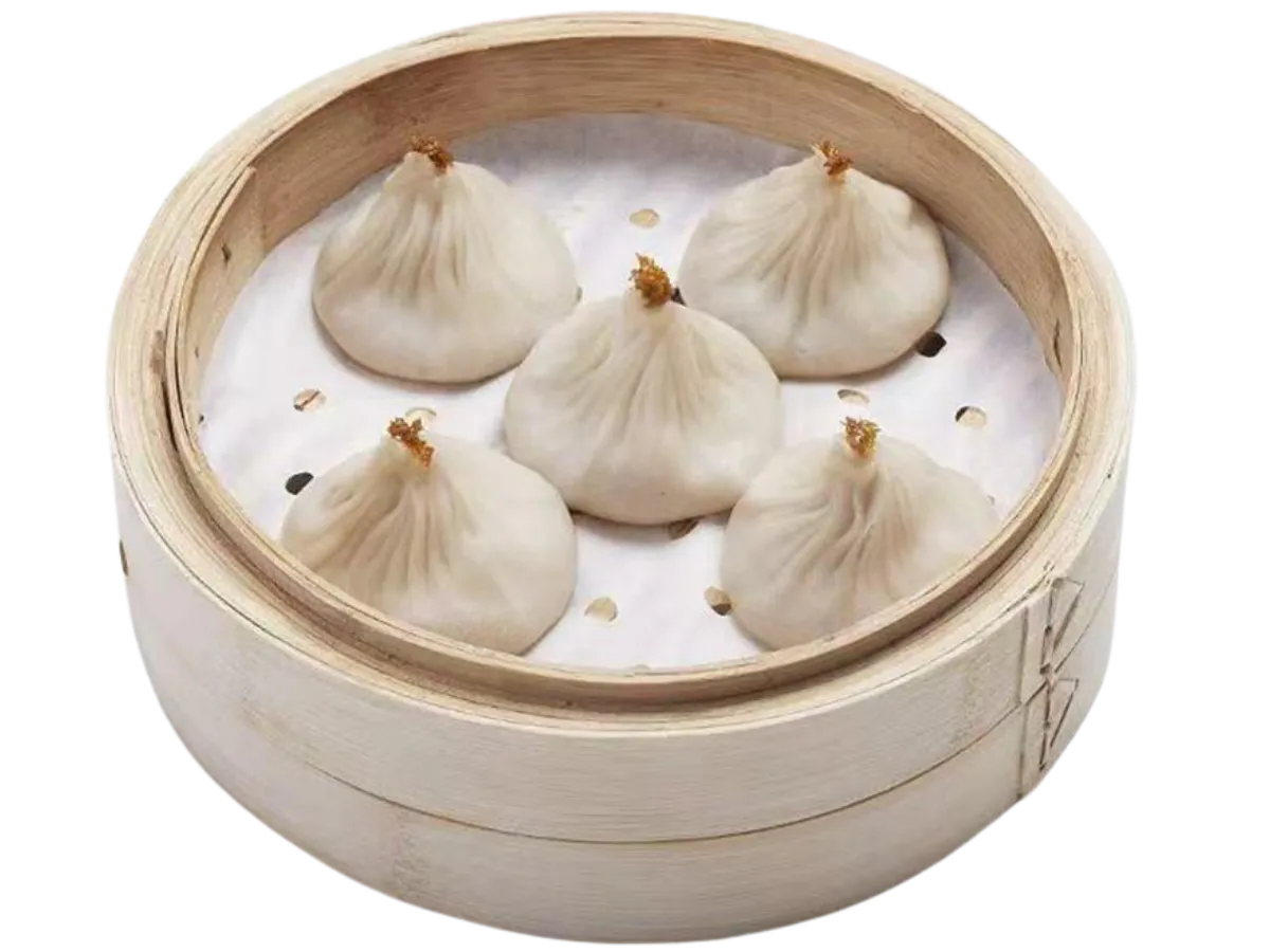 Crab roe soup dumplings in bamboo steamer at Hui Jiang Nan Dumpling Eatery, a Dumpling Restaurant in Minneapolis